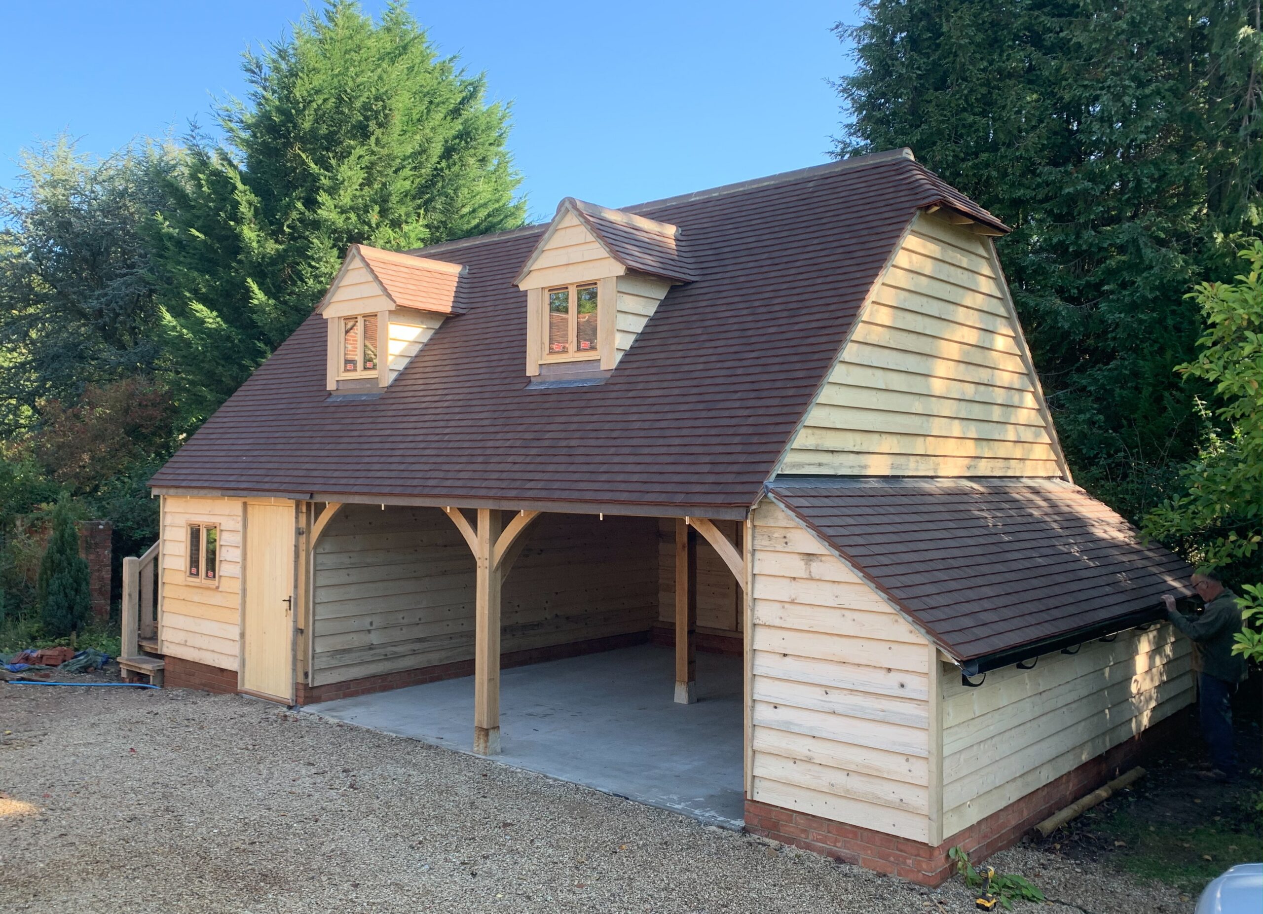 Three Bay Garage with Room Above Gallery - Oak Frames Direct